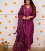 Wine color chanderi viscose sttiched kurta set