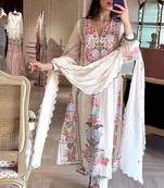 Embroidered anarkali georgette suit in off white