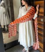 White chanderi viscose ready made anarkali suit