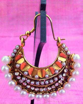 Pearl Bali Earring with Golden Hearts ha85 DDS 17 2