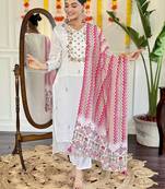 Chanderi embroidered straight suit in white