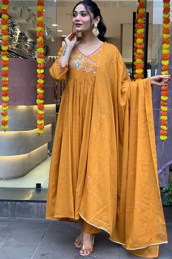 Light orange color viscose chanderi anarkali suit