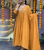 Light orange color viscose chanderi anarkali suit