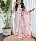 White muslin fabric printed sttiched kurta set