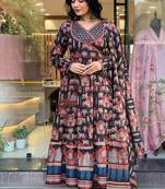 Black color cotton print anarkali suit