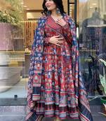 Red color cotton print anarkali suit