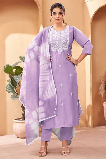 Lavender chanderi viscose embroidered kurta set