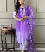Light purple color muslin embroidered kurta set