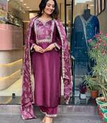 Chanderi visocse ready made kurta sen in wine