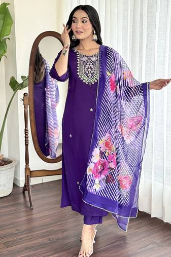 Purple chanderi viscose  ready made suit