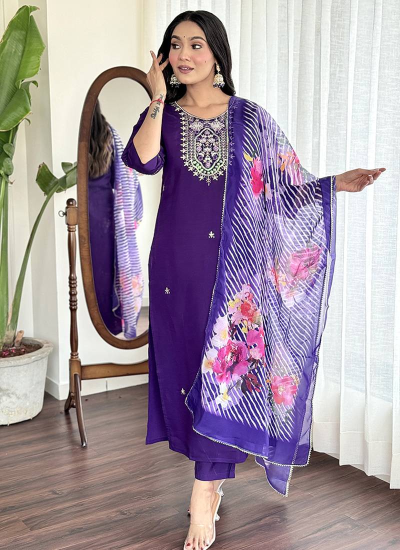Purple chanderi viscose  ready made suit