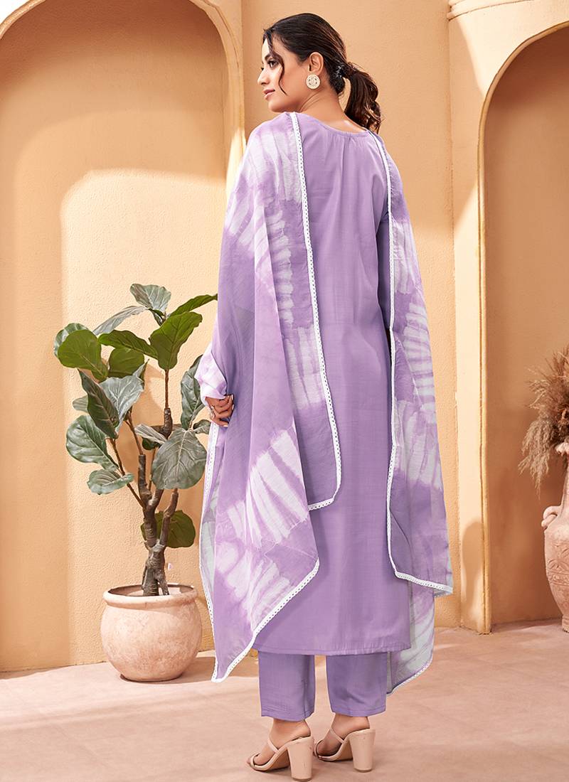 Lavender chanderi viscose embroidered kurta set