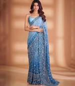 Sky blue ombre floral embroidered saree