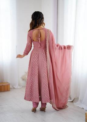 dusty rose silk blend anarkali gown 4