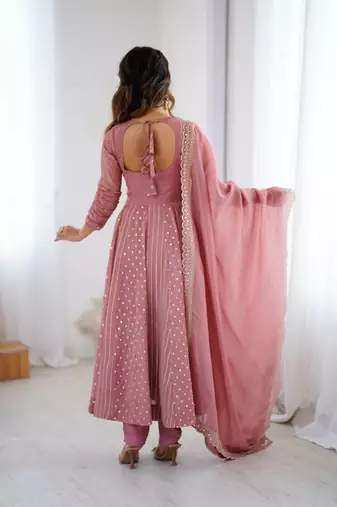 dusty rose silk blend anarkali gown
