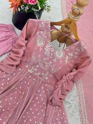 dusty rose silk blend anarkali gown 5