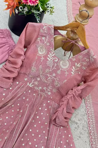 dusty rose silk blend anarkali gown