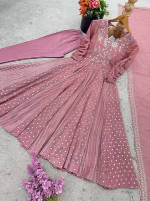 dusty rose silk blend anarkali gown 6
