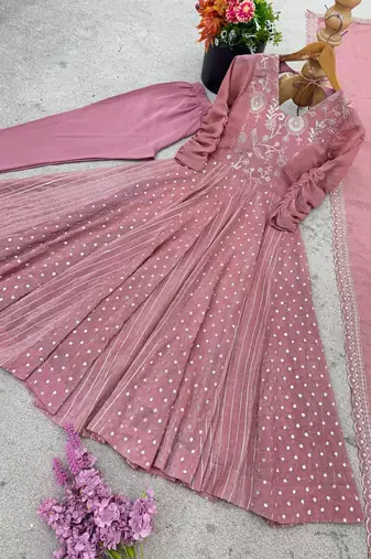 dusty rose silk blend anarkali gown