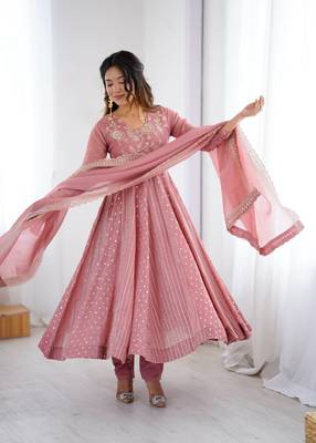 dusty rose silk blend anarkali gown 7