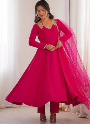 Women ranipink ethnic anarkali kurta set for festive & wedding wear 1