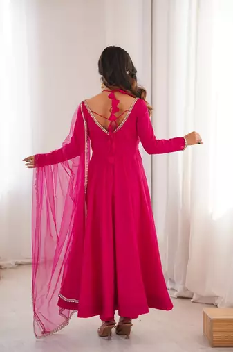 Women ranipink ethnic anarkali kurta set for festive & wedding wear