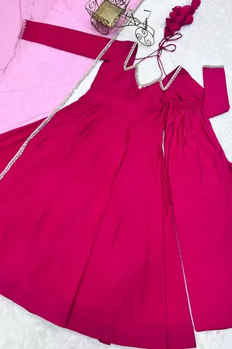 Women ranipink ethnic anarkali kurta set for festive & wedding wear