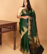 Bottle green temple border pure kanjipuram silk saree