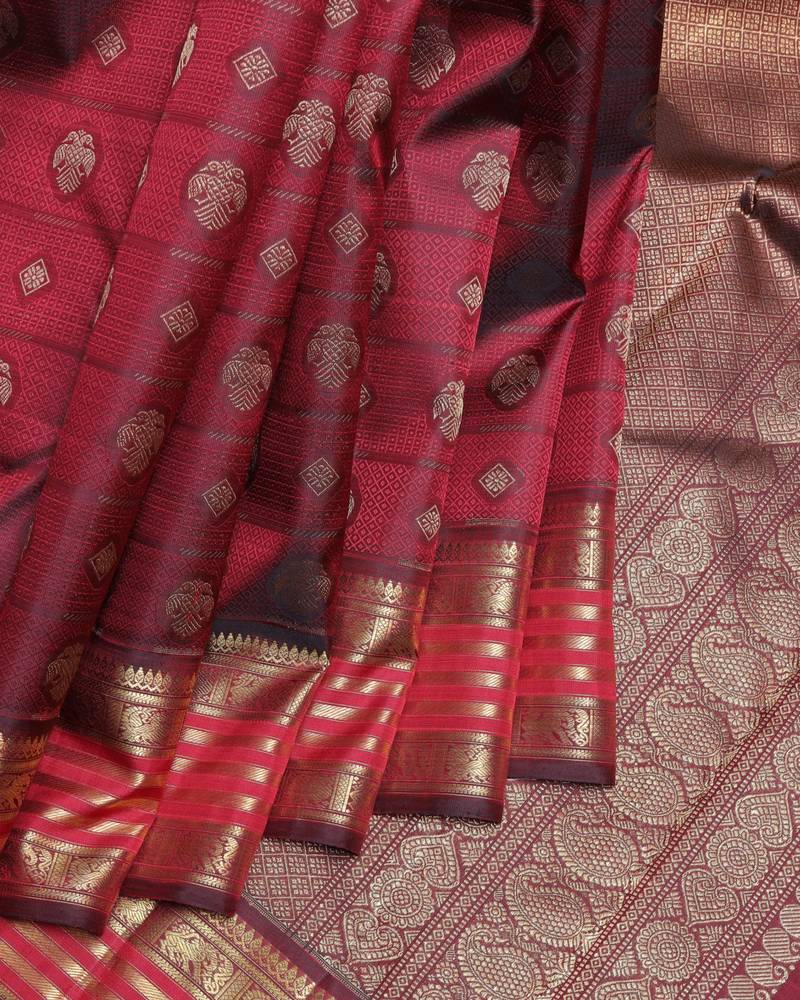 Maroon pure zari silk saree