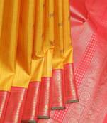 Canary yellow and pinkish red  kanjivaram pure zari silk saree
