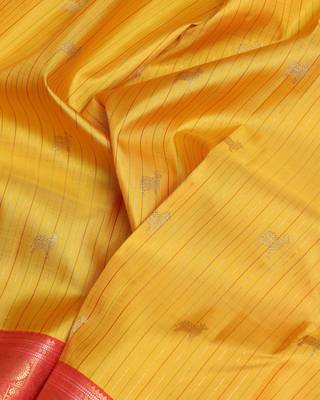 Canary yellow and pinkish red  kanjivaram pure zari silk saree 3