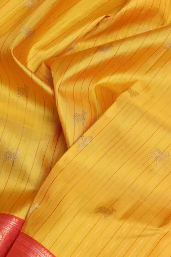 Canary yellow and pinkish red kanjivaram zari silk saree with blouse