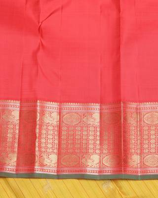 Canary yellow and pinkish red  kanjivaram pure zari silk saree 4