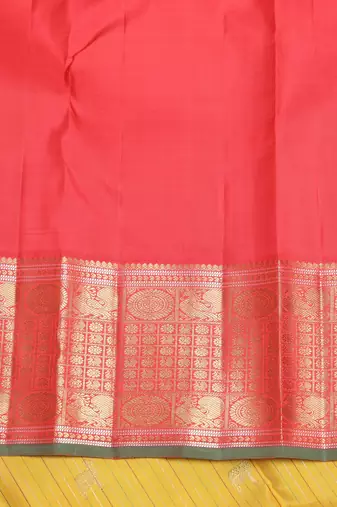Canary yellow and pinkish red kanjivaram zari silk saree with blouse