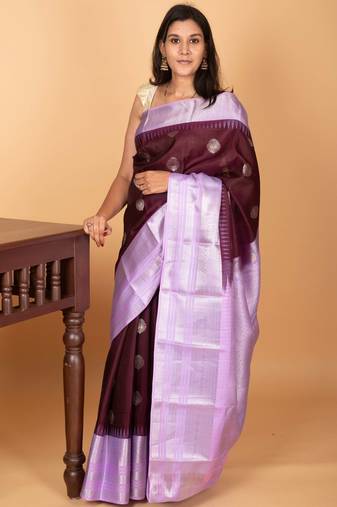 Wine purple and  lavender butta weave pure kanchi silk saree