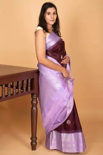 Wine purple and lavender butta weave kanchi silk saree with blouse