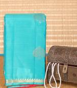 Aqua blue and reddish pink butta pure touch silk saree