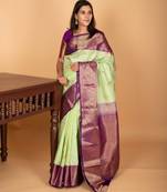 Pista green and orchid purple traditional kanchi pure silk saree