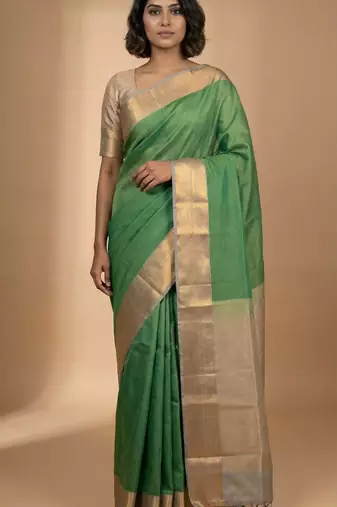 Jungle green and steel grey soft silk saree