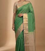 Jungle green and steel grey soft silk saree