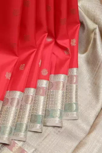 Red and tussar pure zari silk saree