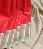 Red and tussar pure zari silk saree