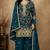 Teal chinon silk full stitched free size palazzo suits