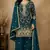 Teal chinon silk full stitched free size palazzo suits upto 44