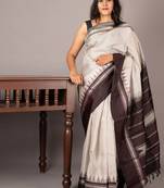 White and night brown zero zari pure  kanjivaram silk saree