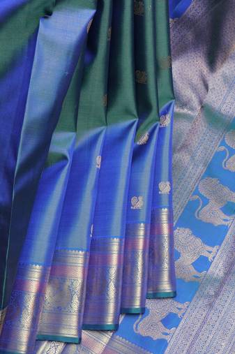 Peacock blue  kanjivaram pure zari silk saree