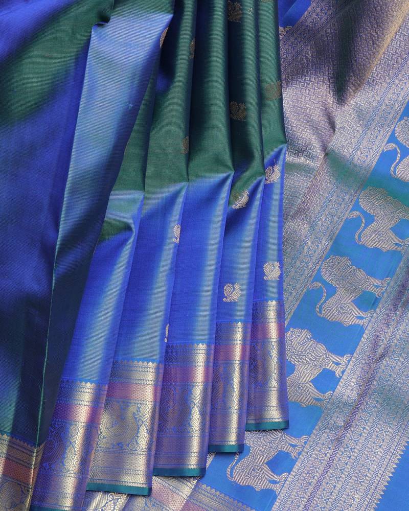 Peacock blue  kanjivaram pure zari silk saree