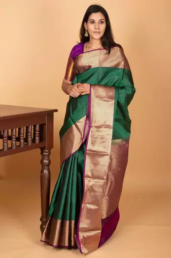 Emerald green and mulberry purple vaira oosi pure kanjivaram silk saree