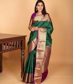 Emerald green and mulberry purple vaira oosi pure kanjivaram silk saree