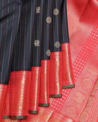 Black and pinkish red pure zari silk saree 1